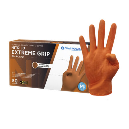 Luva de Nitrilo Extra forte Extreme Grip Laranja - Pacote de 50 Unidades